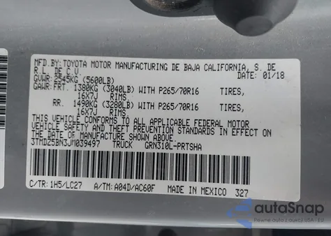 2018 Toyota Tacoma Trd Sport from USA, damaged, VIN 3TMDZ5BN3JM039497